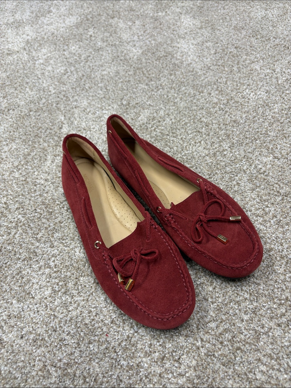Michael Michael kors burgundy daisy suede moccasins size 10
